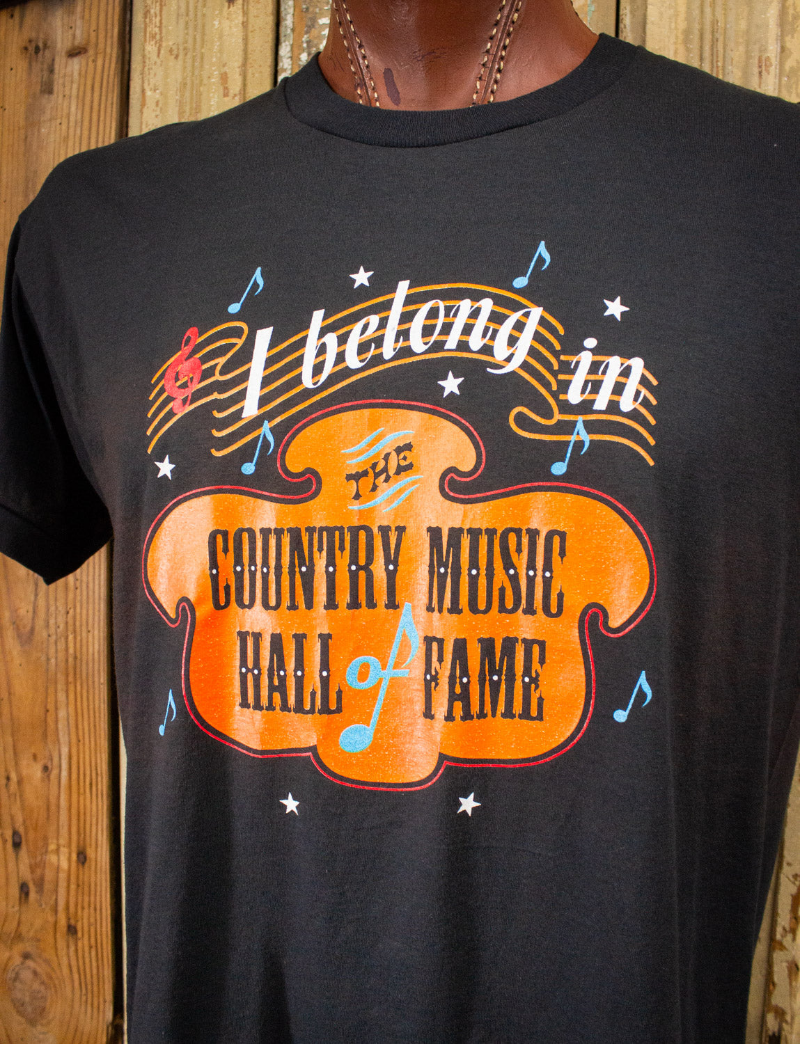 Vintage I Belong In The Country Music Hall of Fame Graphic T Shirt 80s Black XL