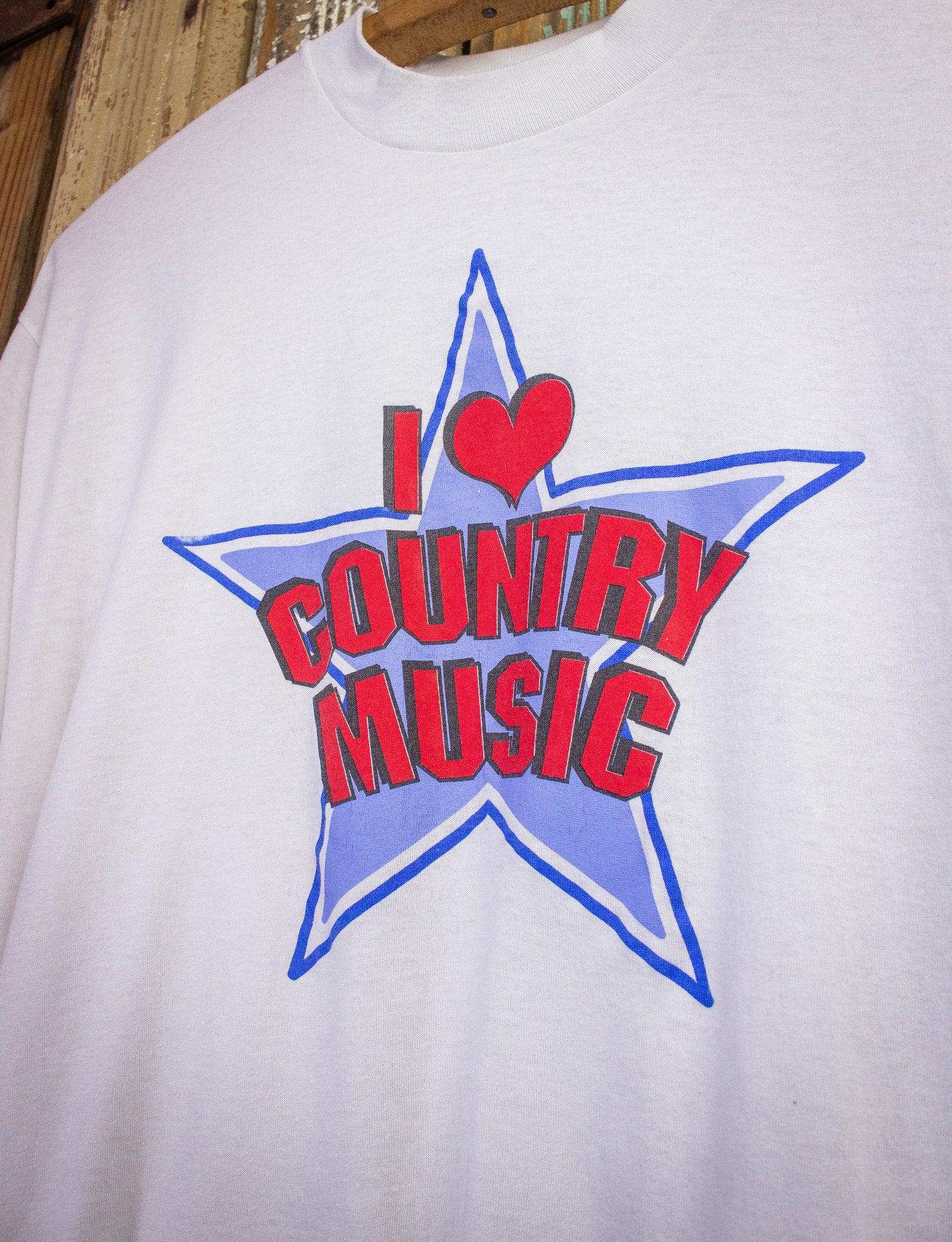 Vintage I Love Country Music Graphic T Shirt 80s White XL