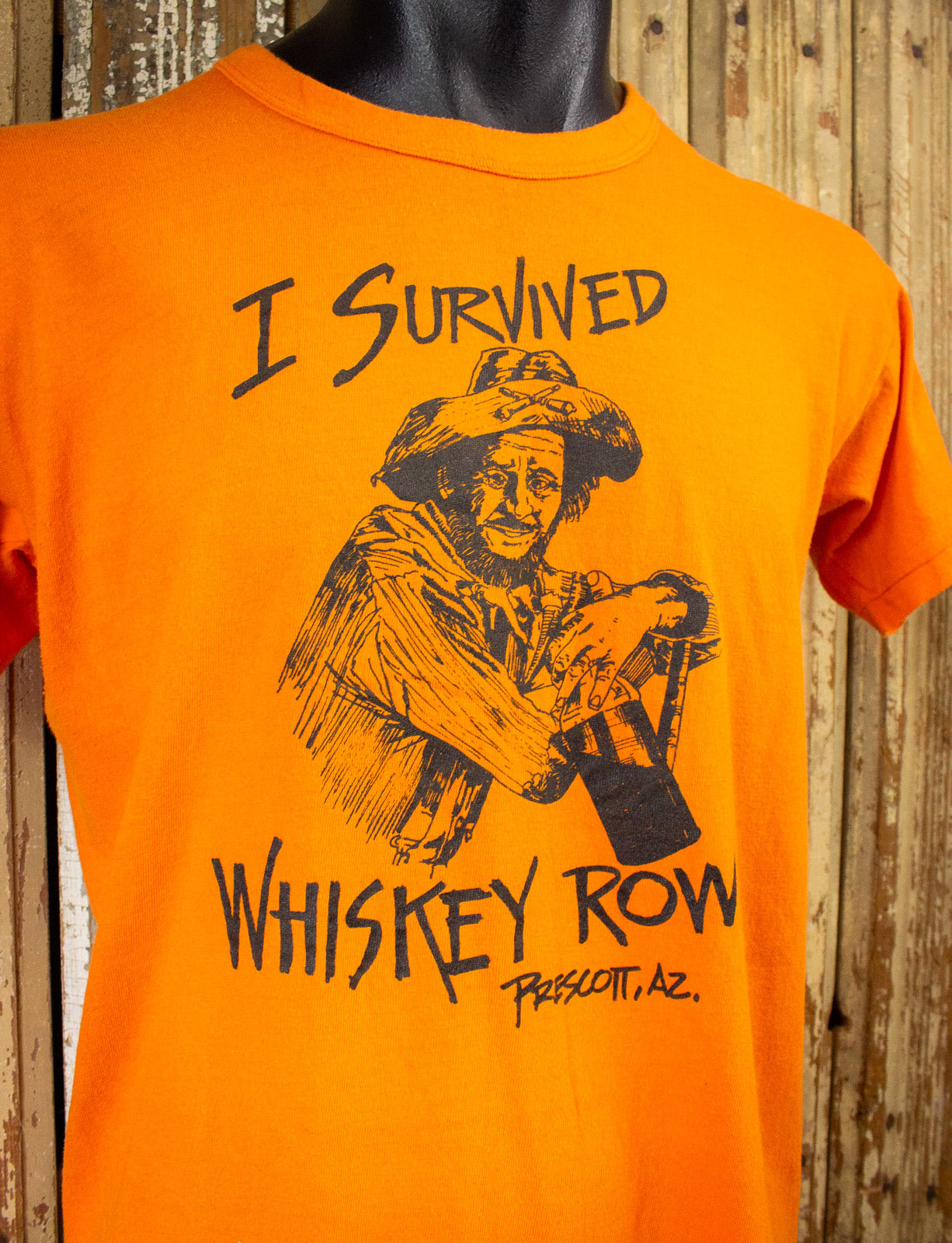 Vintage I Survived Whiskey Row Graphic T Shirt 60s Orange Large