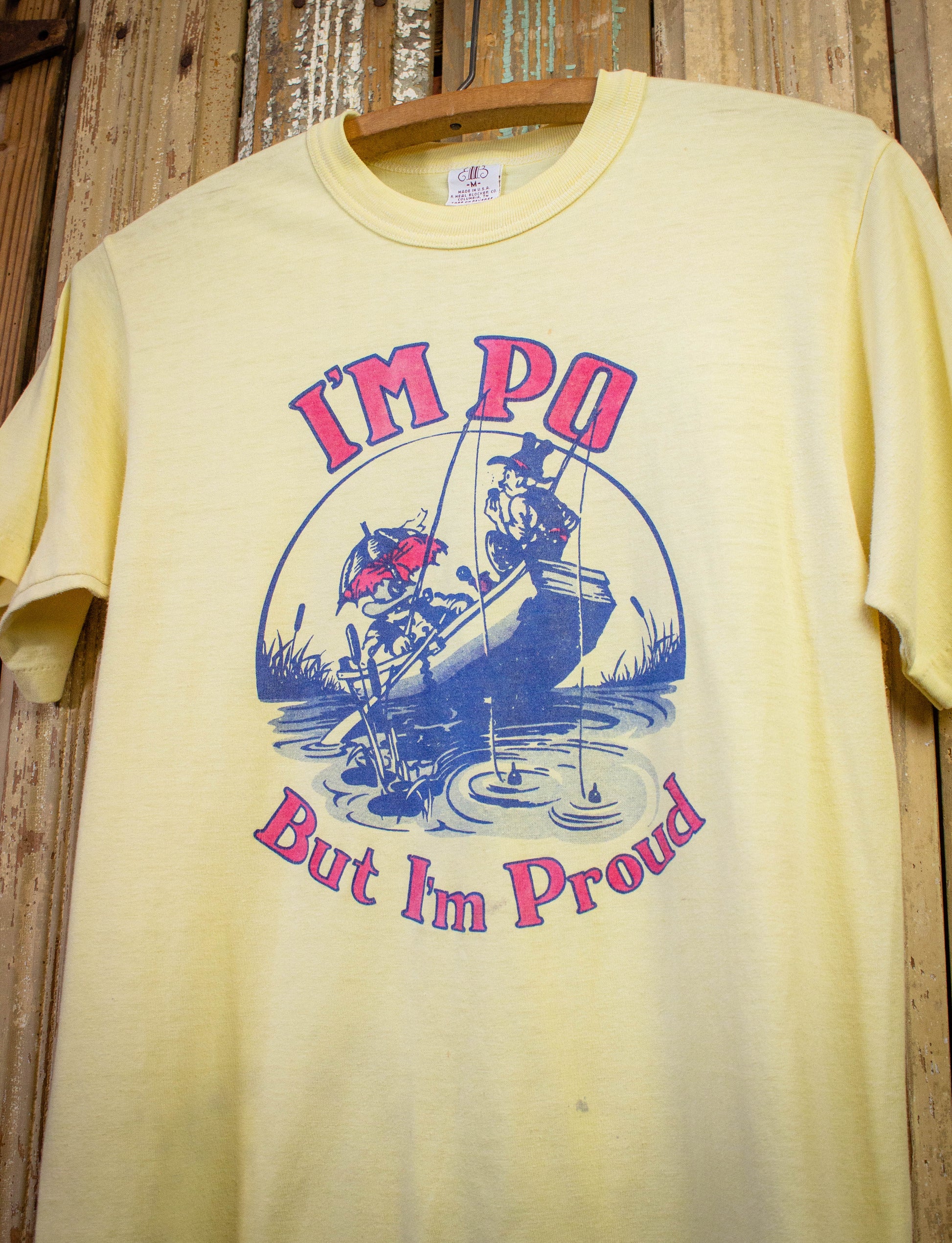 Vintage I'm Po But I'm Proud Graphic T Shirt 80s Yellow Small