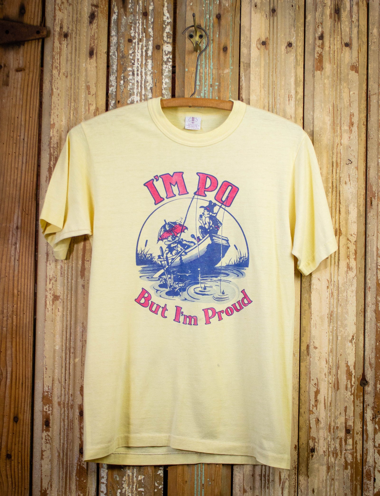 Vintage I'm Po But I'm Proud Graphic T Shirt 80s Yellow Small