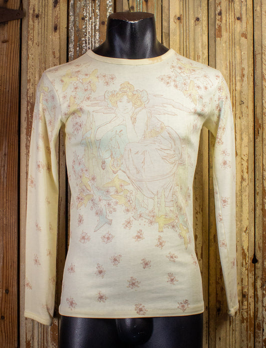 Vintage Impulse Psychedelic Nymph Long Sleeve Graphic T Shirt 70s Yellow Small