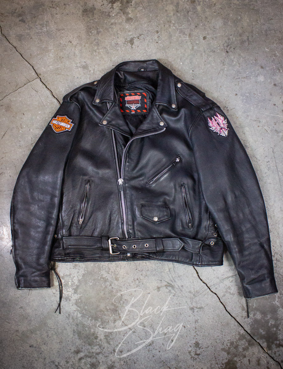 Vintage Interstate Leathers Harley Davidson Leather Biker Jacket 80s XL