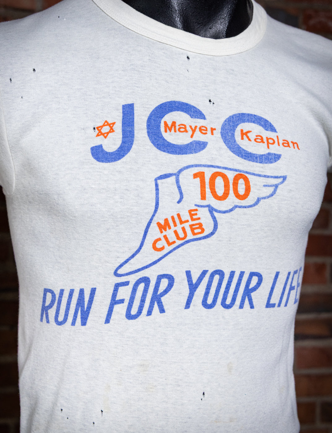 Vintage 60s JCC 100 Mile Club Run For Your Life Graphic T Shirt XS