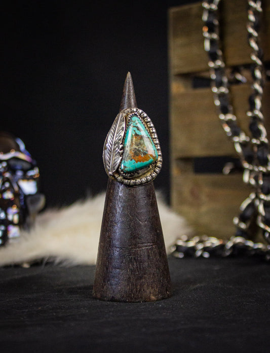 Vintage J&B Sterling Silver Royston Turquoise with Feather Ring Size 5.5