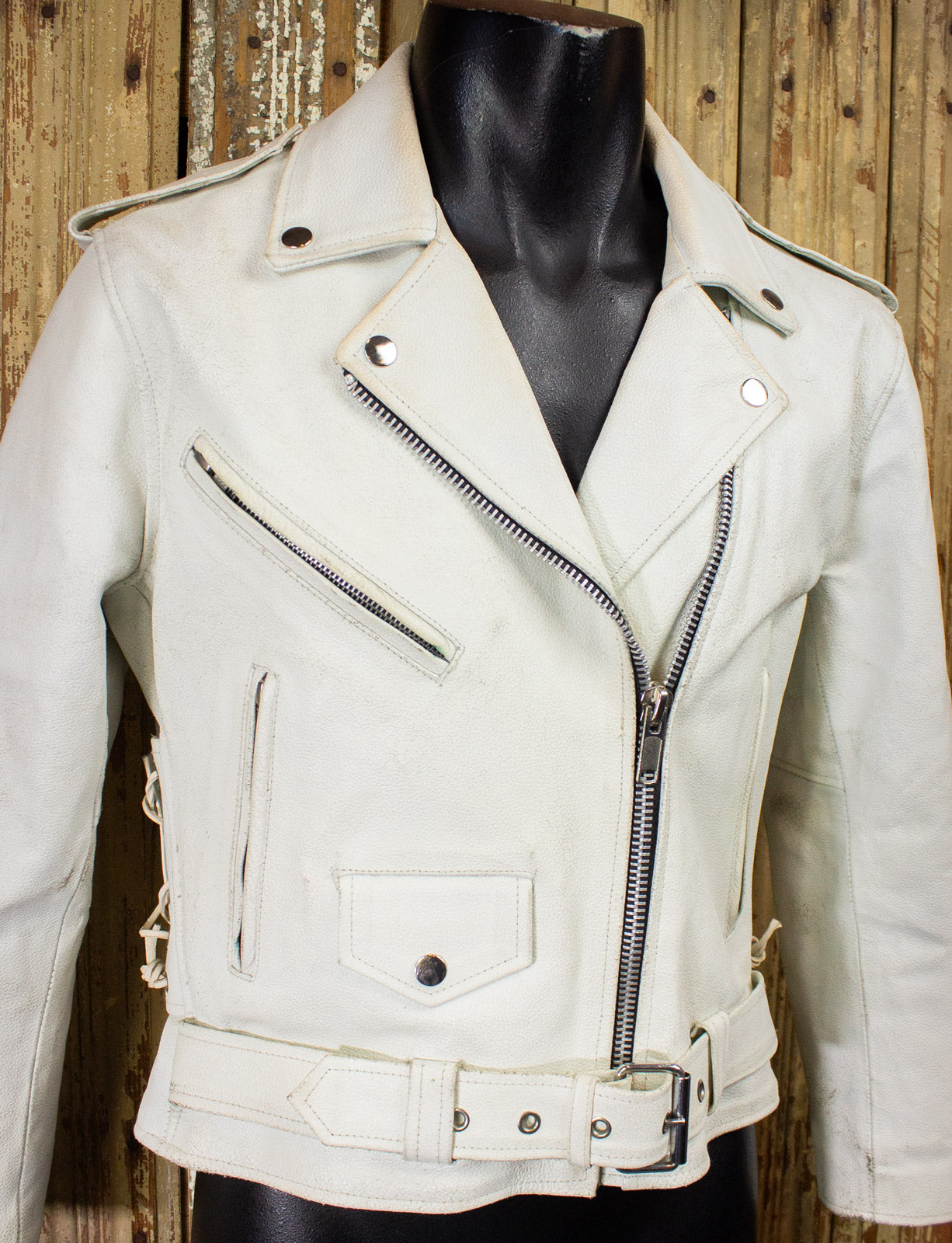 Vintage Jamin White Leather Biker Jacket Medium