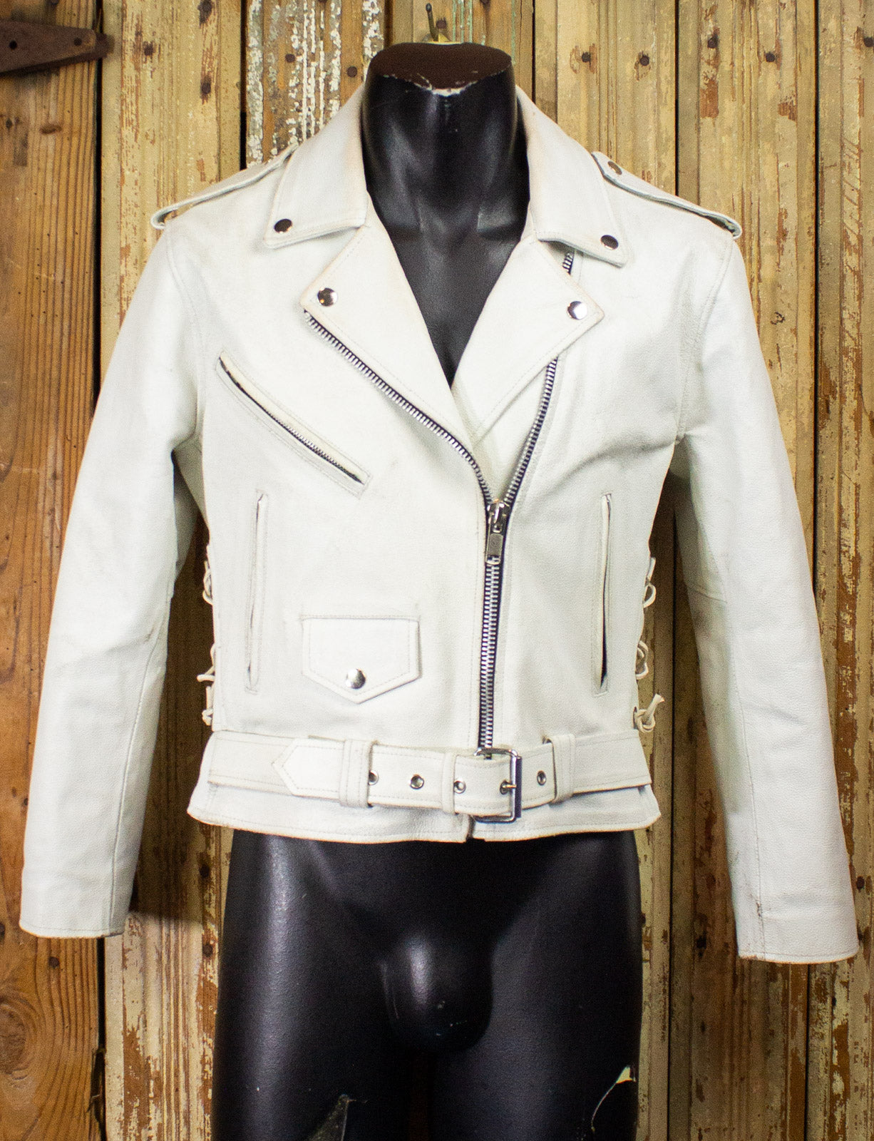 Vintage Jamin White Leather Biker Jacket Medium