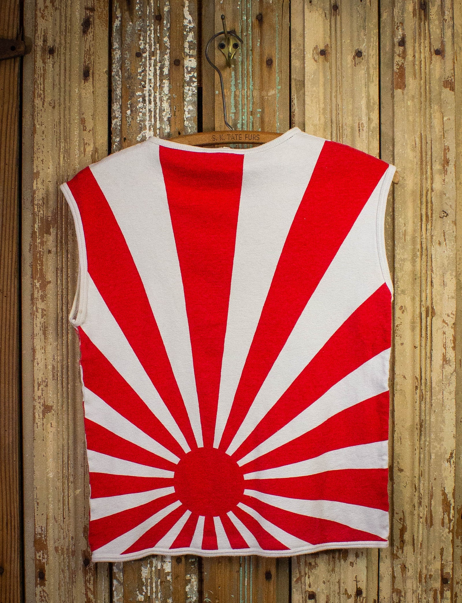 Vintage Japanese Rising Sun Flag Graphic Muscle Shirt 80s Red and White Small