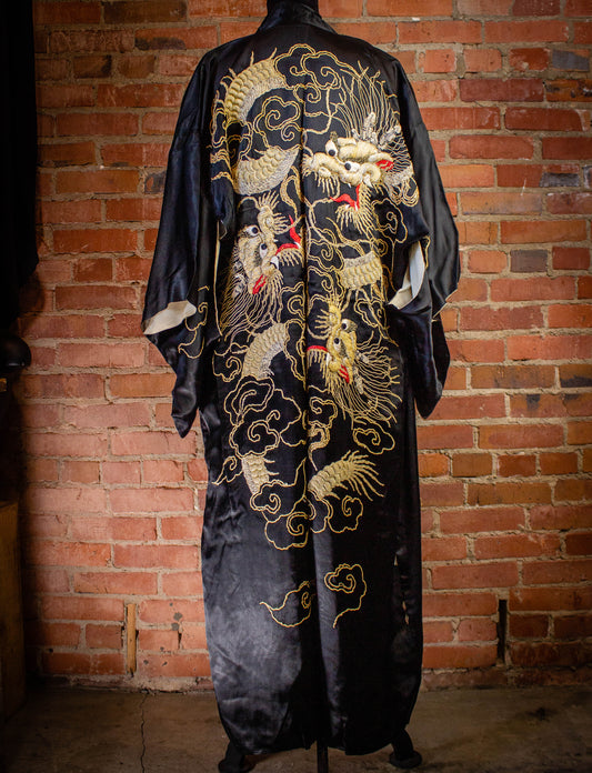 Vintage Chinese Silk Kimono 1940s black
