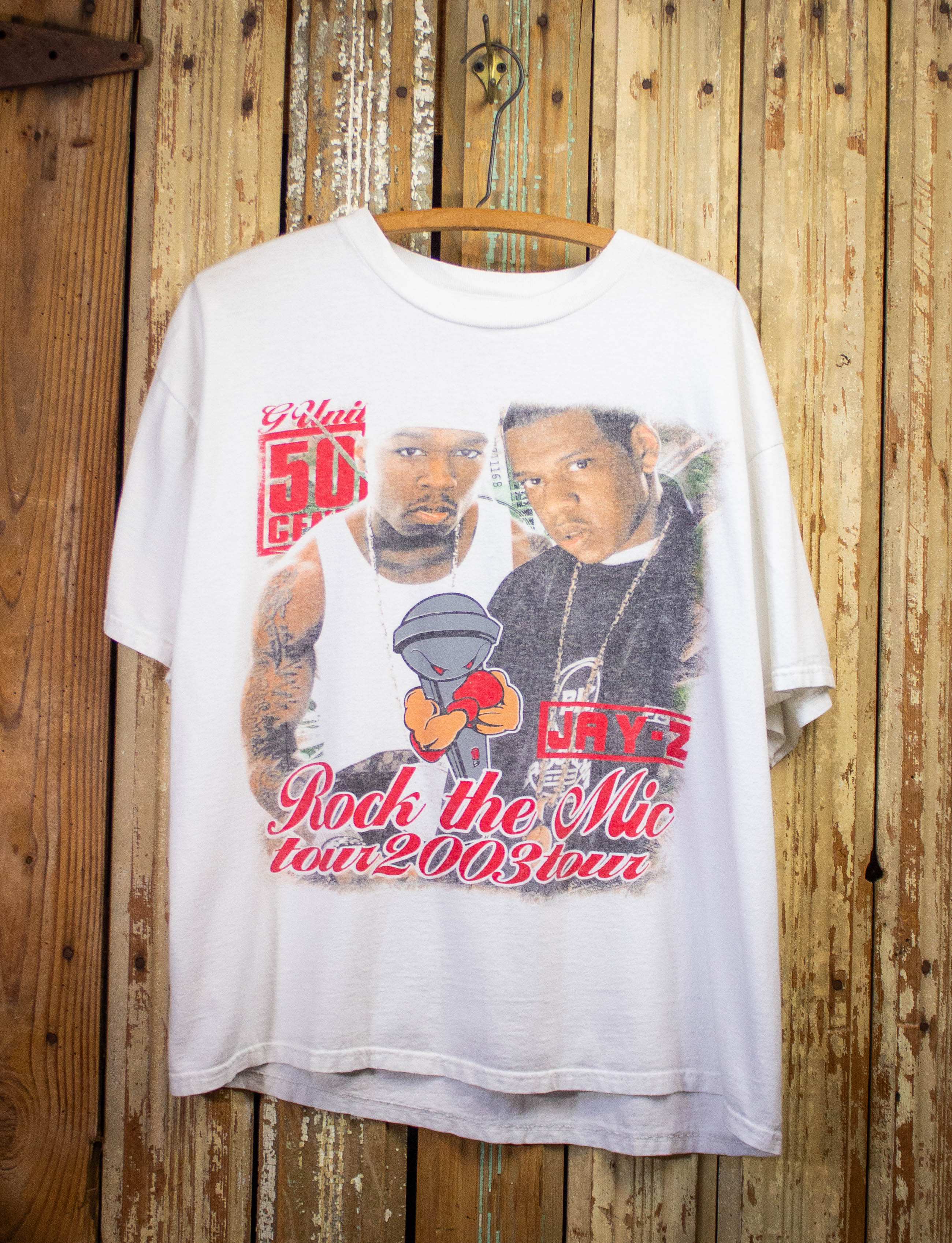 Vintage Jay-Z 50 Cent Rock The Mic Rap T Shirt 2003 White XL