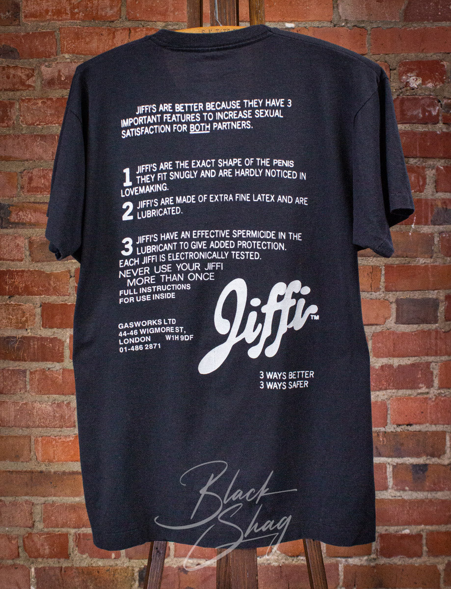 Vintage Jiffi Condoms Graphic T Shirt 80s Black Large