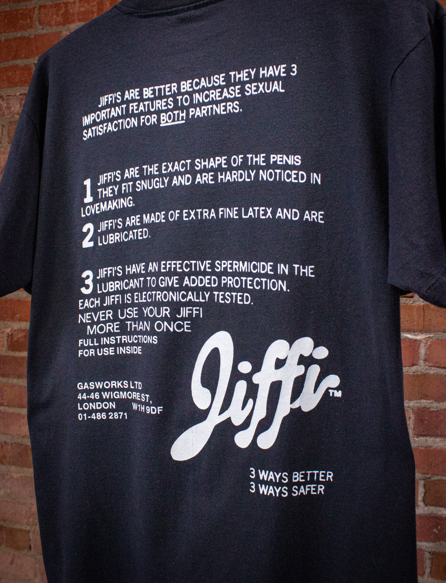 Vintage Jiffi Condoms Graphic T Shirt 80s Black Large