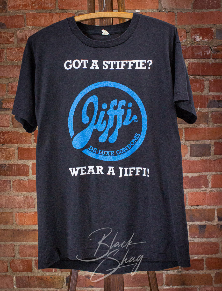 Vintage Jiffi Condoms Graphic T Shirt 80s Black Large