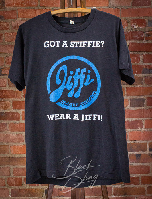 Vintage Jiffi Condoms Graphic T Shirt 80s Black Large
