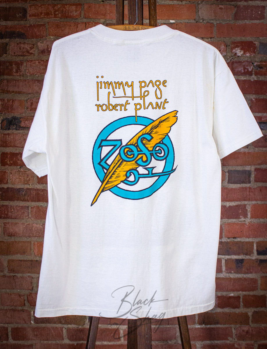 Vintage Jimmy Page Robert Plant World Tour Concert T Shirt 1995 White L/XL