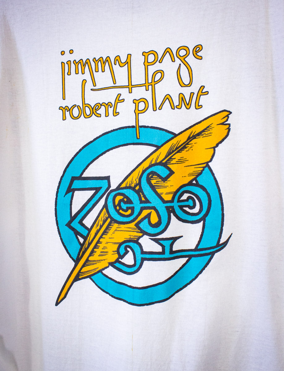 Vintage Jimmy Page Robert Plant World Tour Concert T Shirt 1995 White L/XL