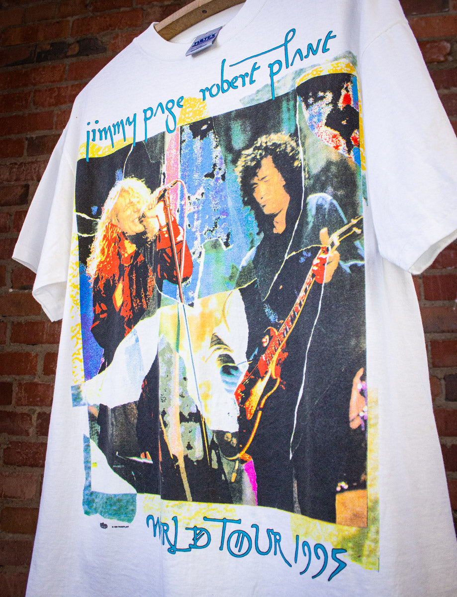 Vintage Jimmy Page Robert Plant World Tour Concert T Shirt 1995 White L/XL