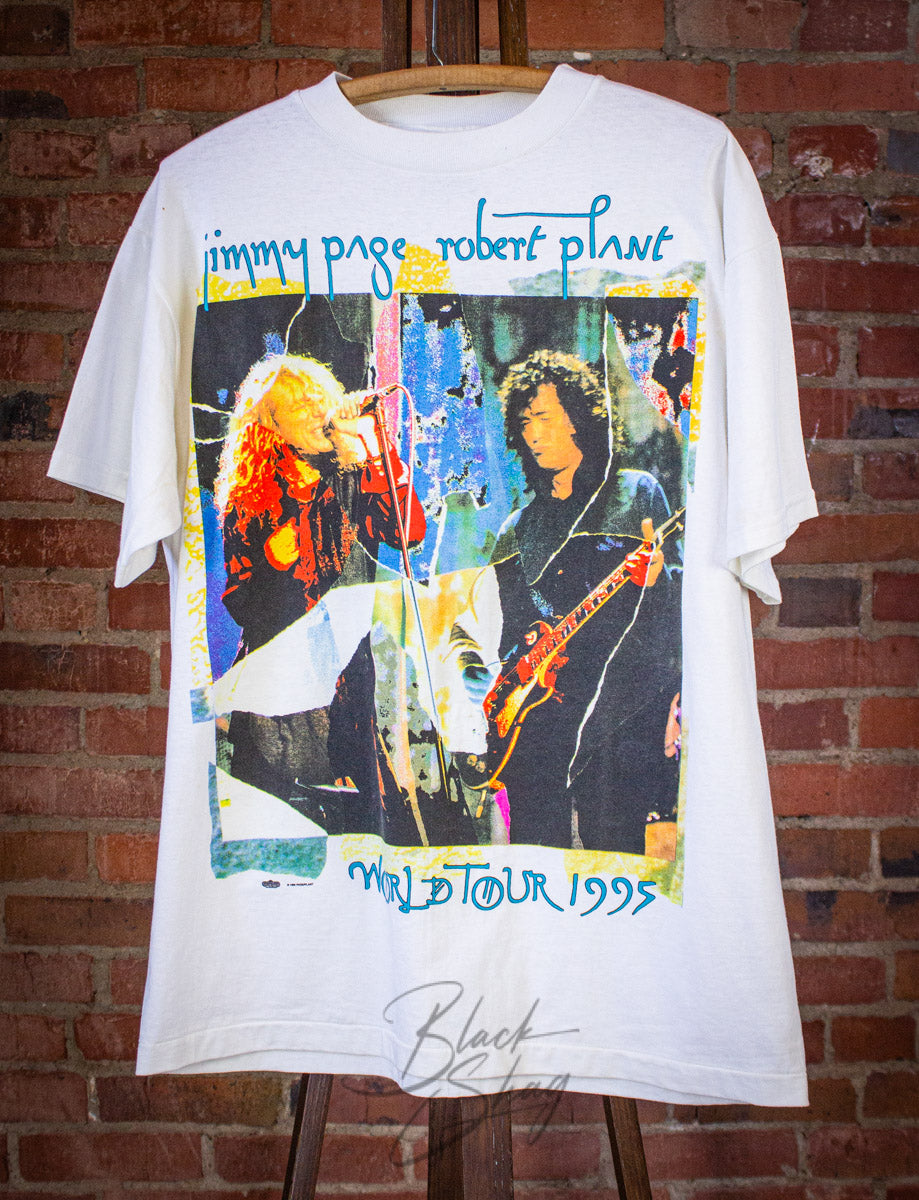 Vintage Jimmy Page Robert Plant World Tour Concert T Shirt 1995 White L/XL