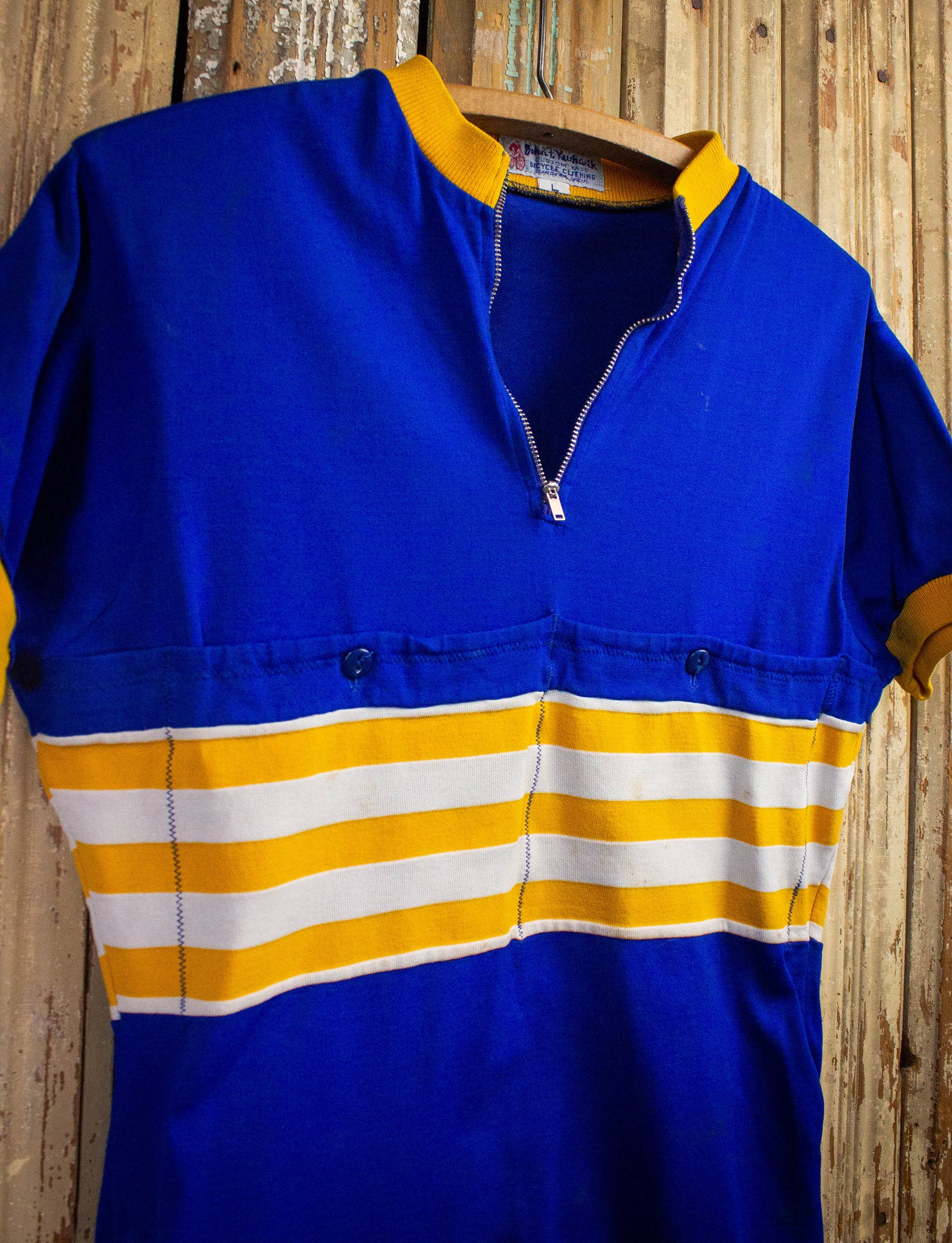 Vintage John F Kucharik Bicyclist Shirt 60s Blue/Yellow Medium