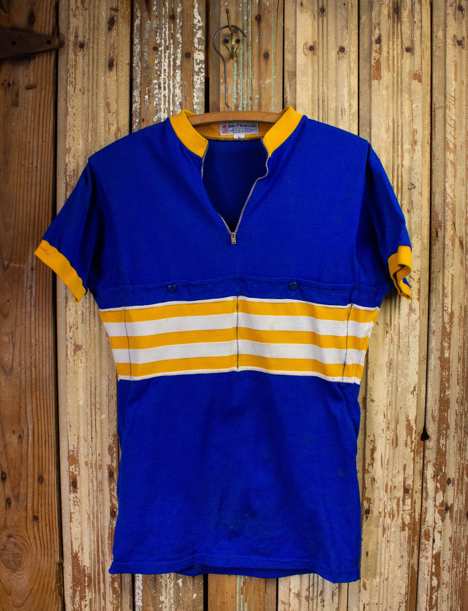 Vintage John F Kucharik Bicyclist Shirt 60s Blue/Yellow Medium