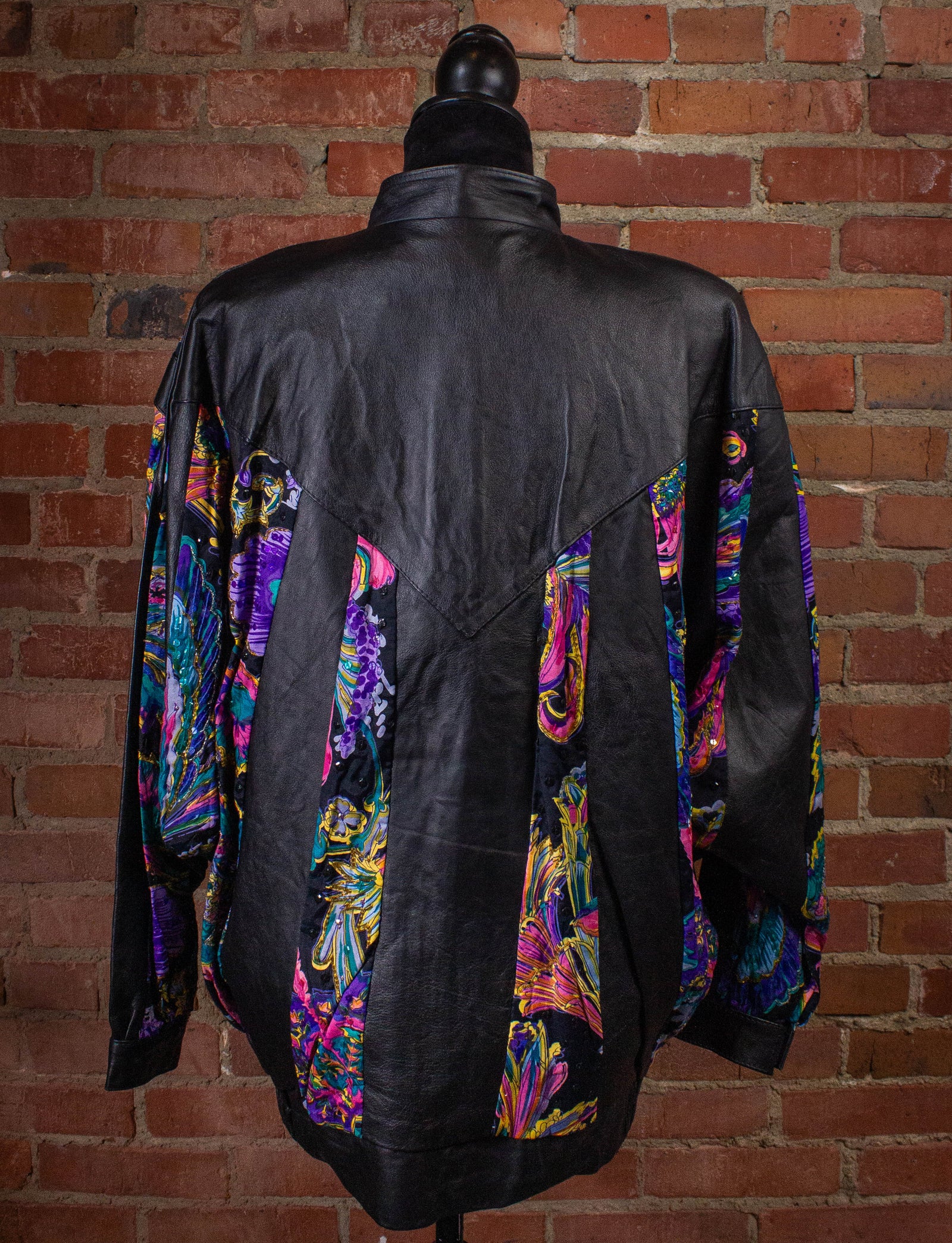 Vintage Judith Ann Creations Leather and Paisley Bomber Jacket 80s Medium/Large