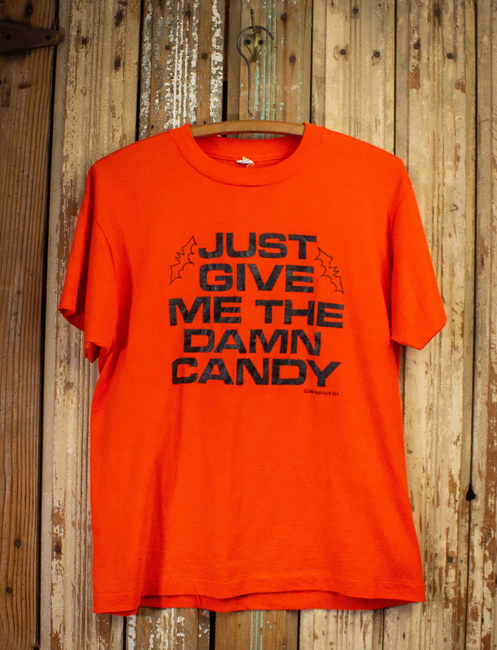 Vintage Just Give Me The Damn Candy Graphic T Shirt 80s Orange Medium