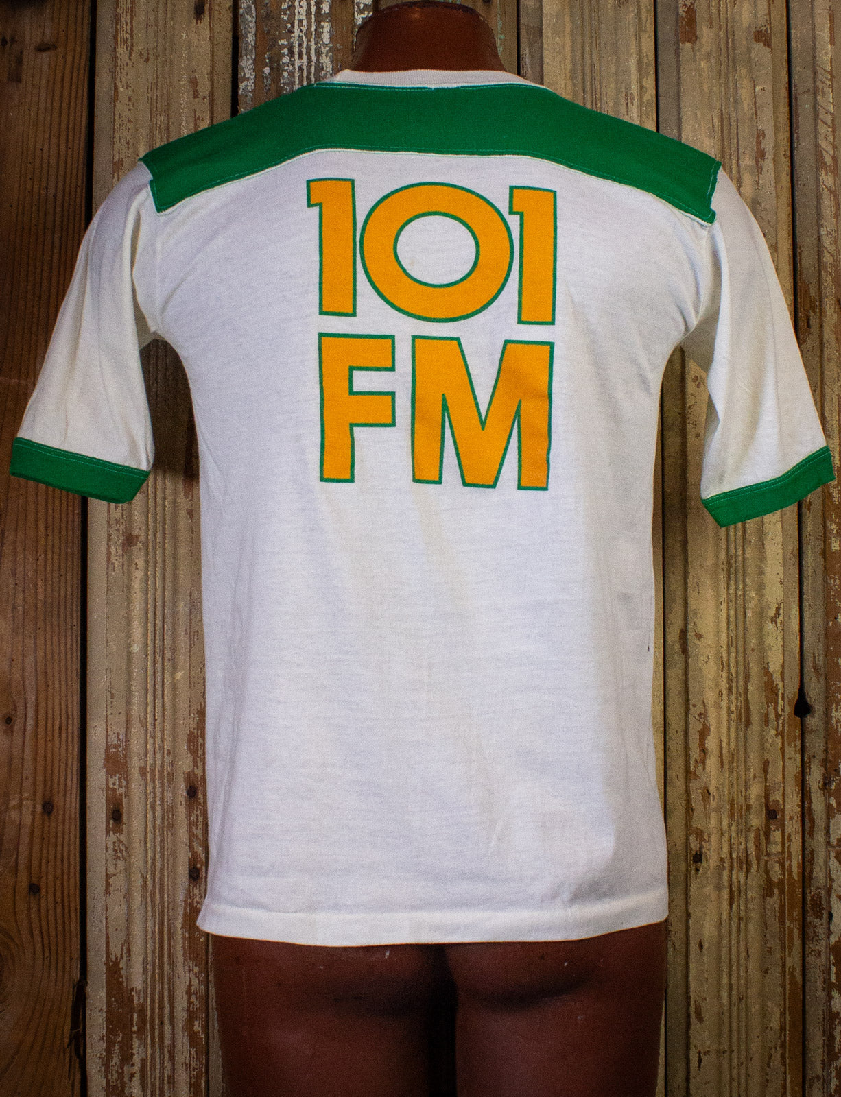 Vintage K Earth 101 FM Graphic T Shirt Ringer Green Medium 