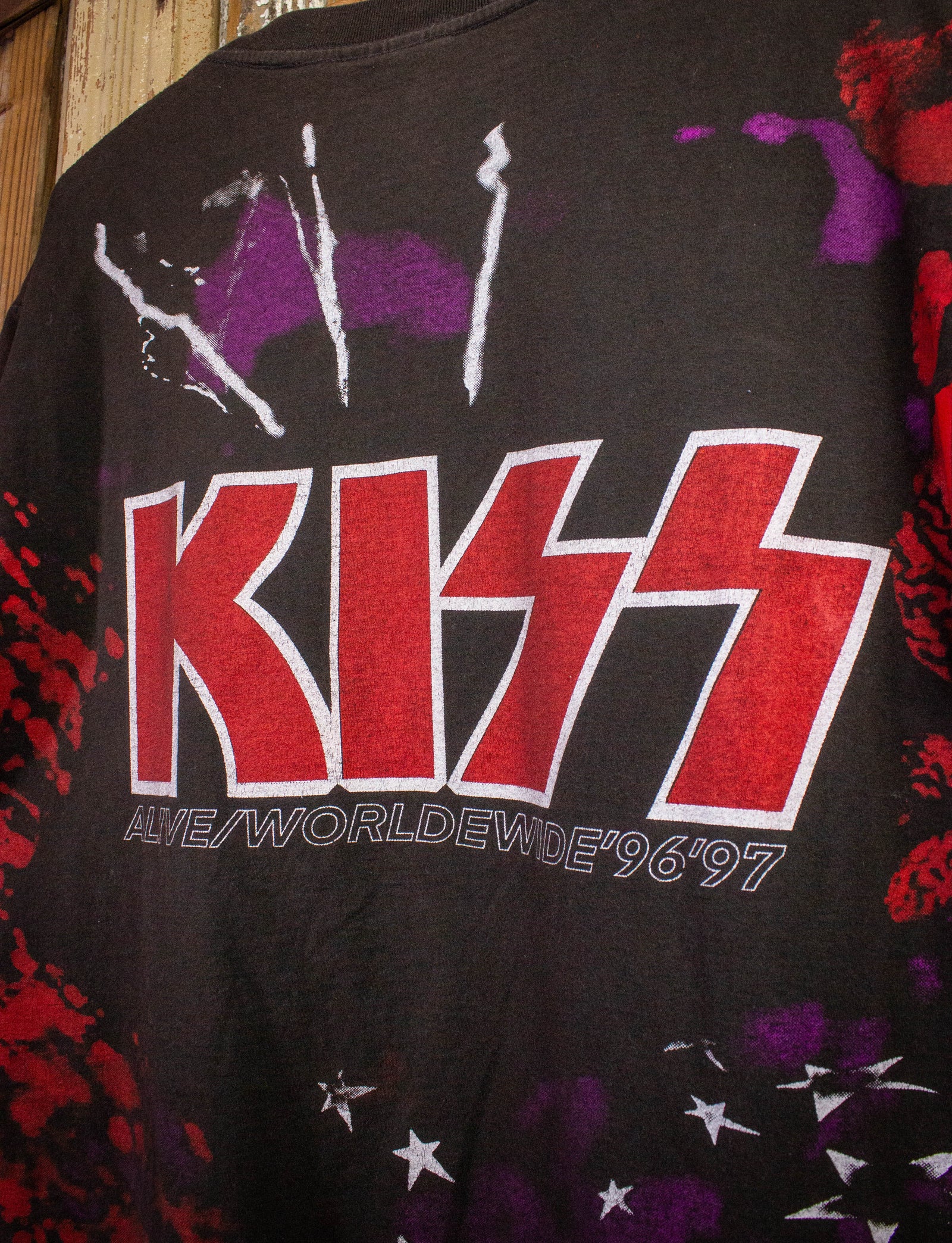 Vintage KISS Alive Worldwide All Over Print Concert T Shirt 1996-97 Black XL