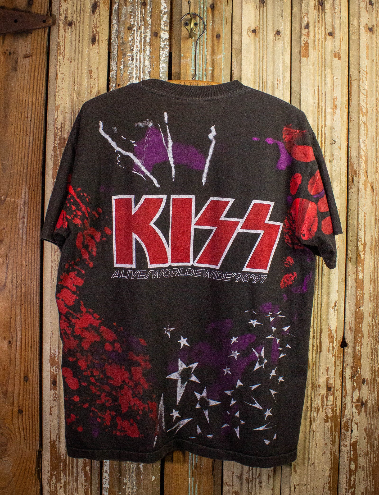 Vintage KISS Alive Worldwide All Over Print Concert T Shirt 1996-97 Black XL