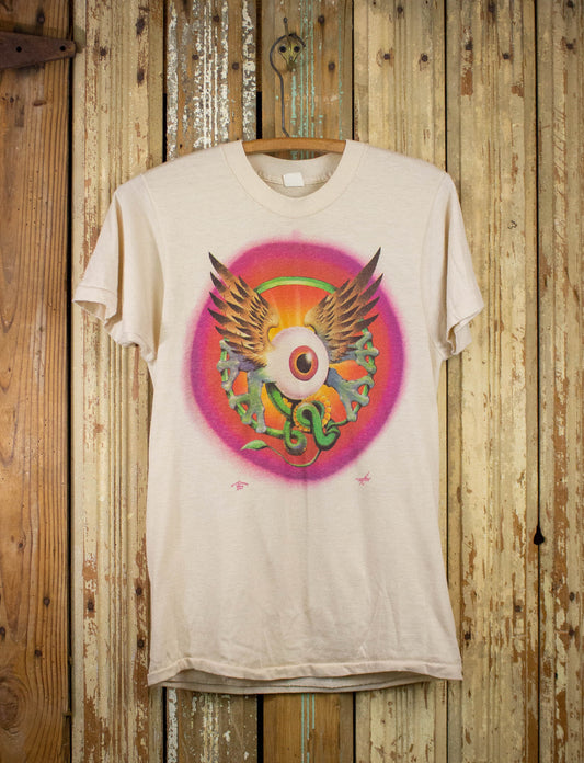 Vintage Kelly Mouse Studios Psychedelic Flying Eyeball Graphic T Shirt 1977 Cream Small