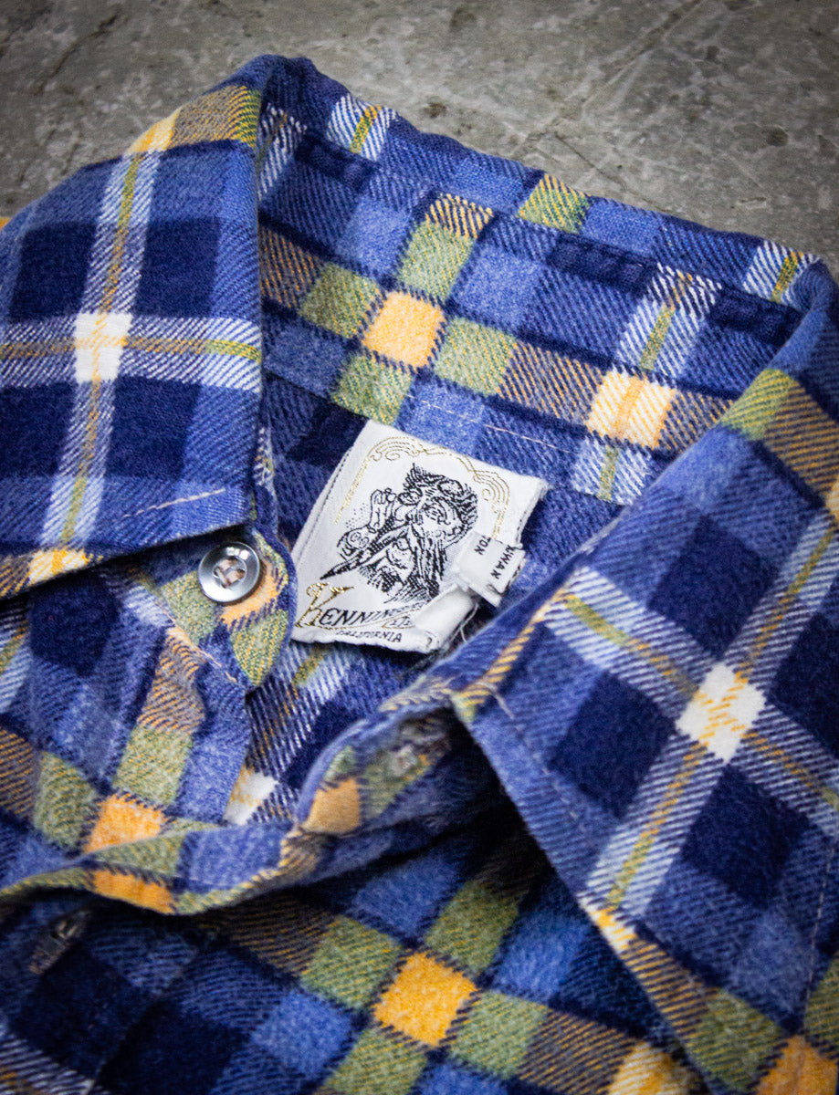 Vintage Kennington Blue and Yellow Plaid Flannel Shirt 70s Medium Vintage Kennington Blue and Yellow Plaid Flannel Shirt 70s Medium