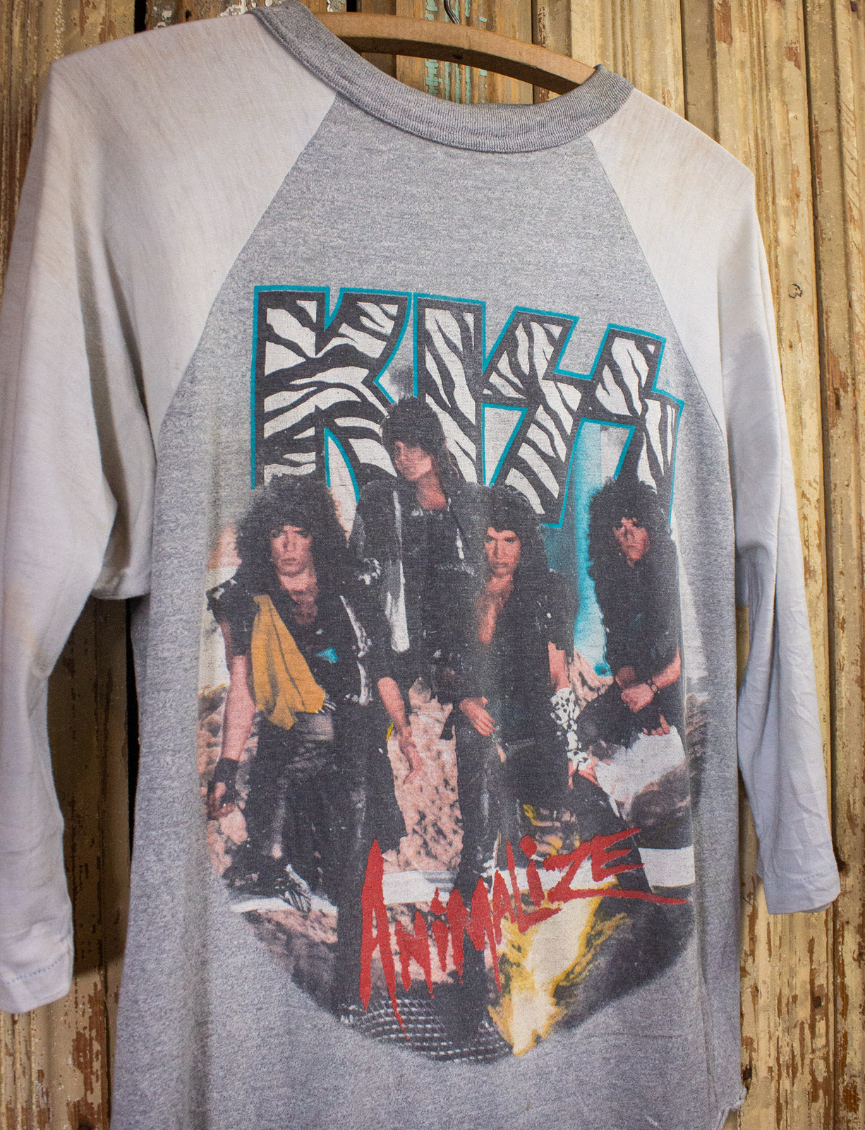 Vintage Kiss Animalize Raglan Concert T Shirt 1984-85 White/Gray Large