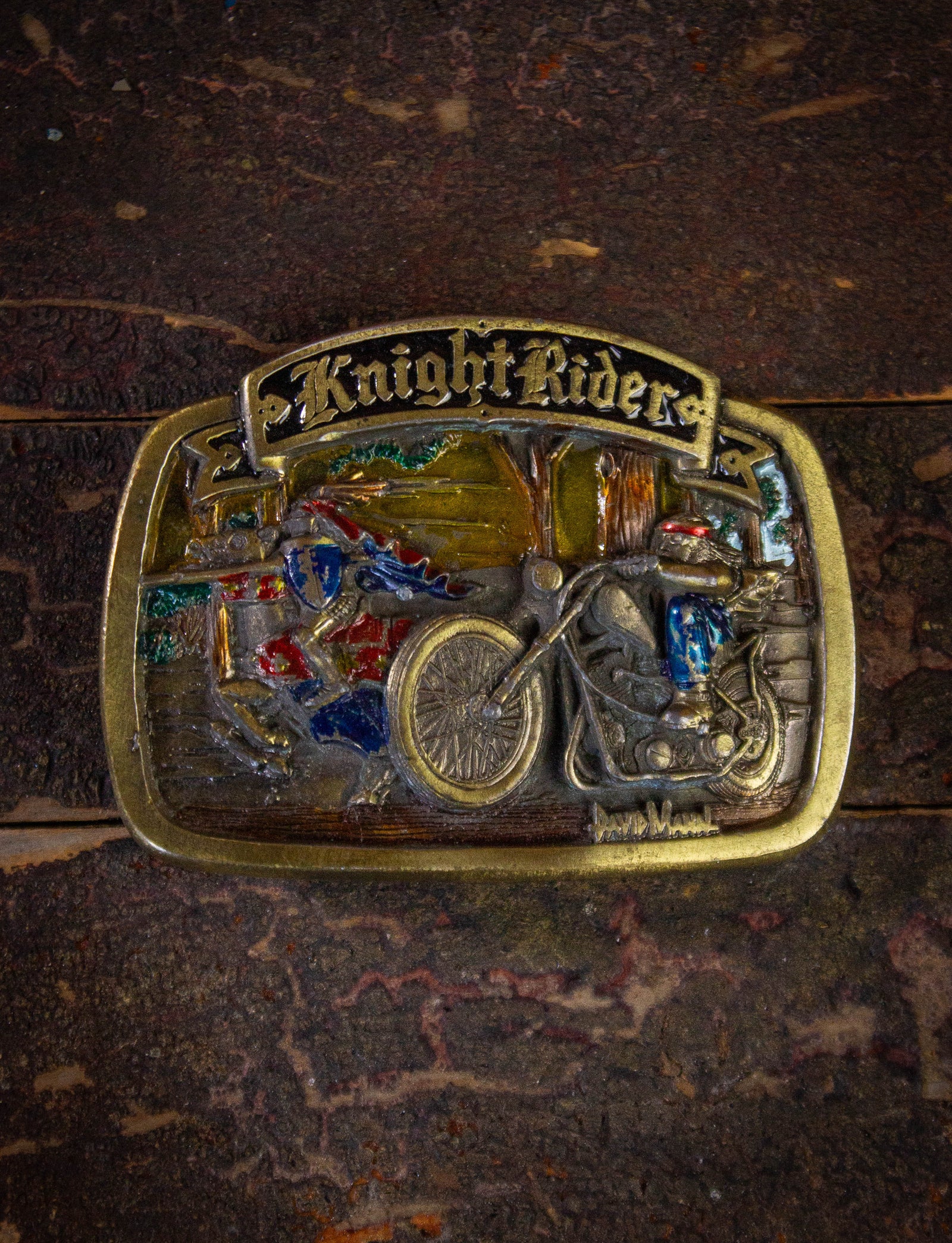 Vintage Knight Riders Brass Belt Buckle 1991