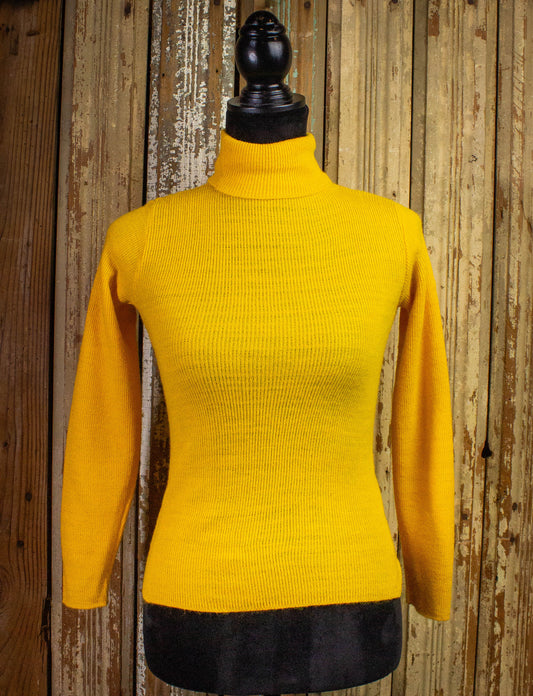 Vintage Knit One Turtle Neck Sweater 70s Yellow XS