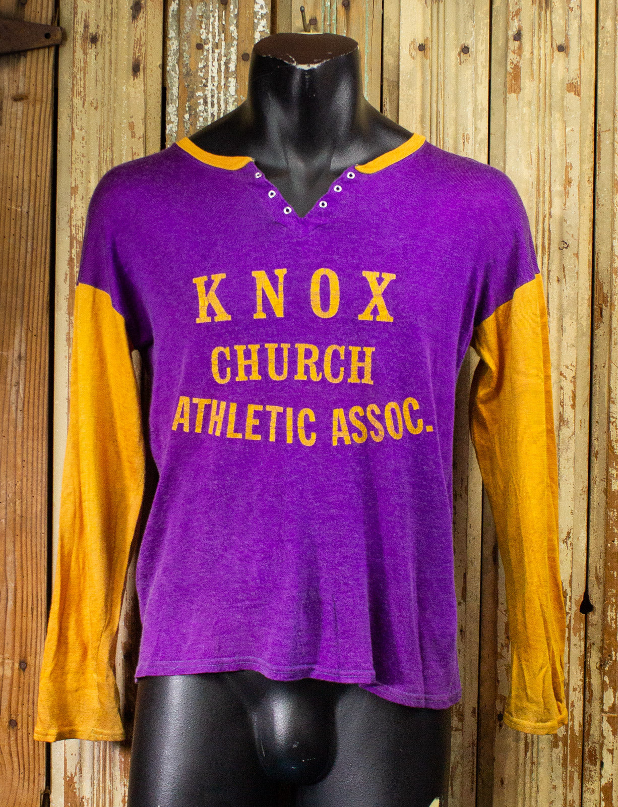 Vintage Knox Church Athletic Association Long Sleeve Henley Jersey 60s Medium