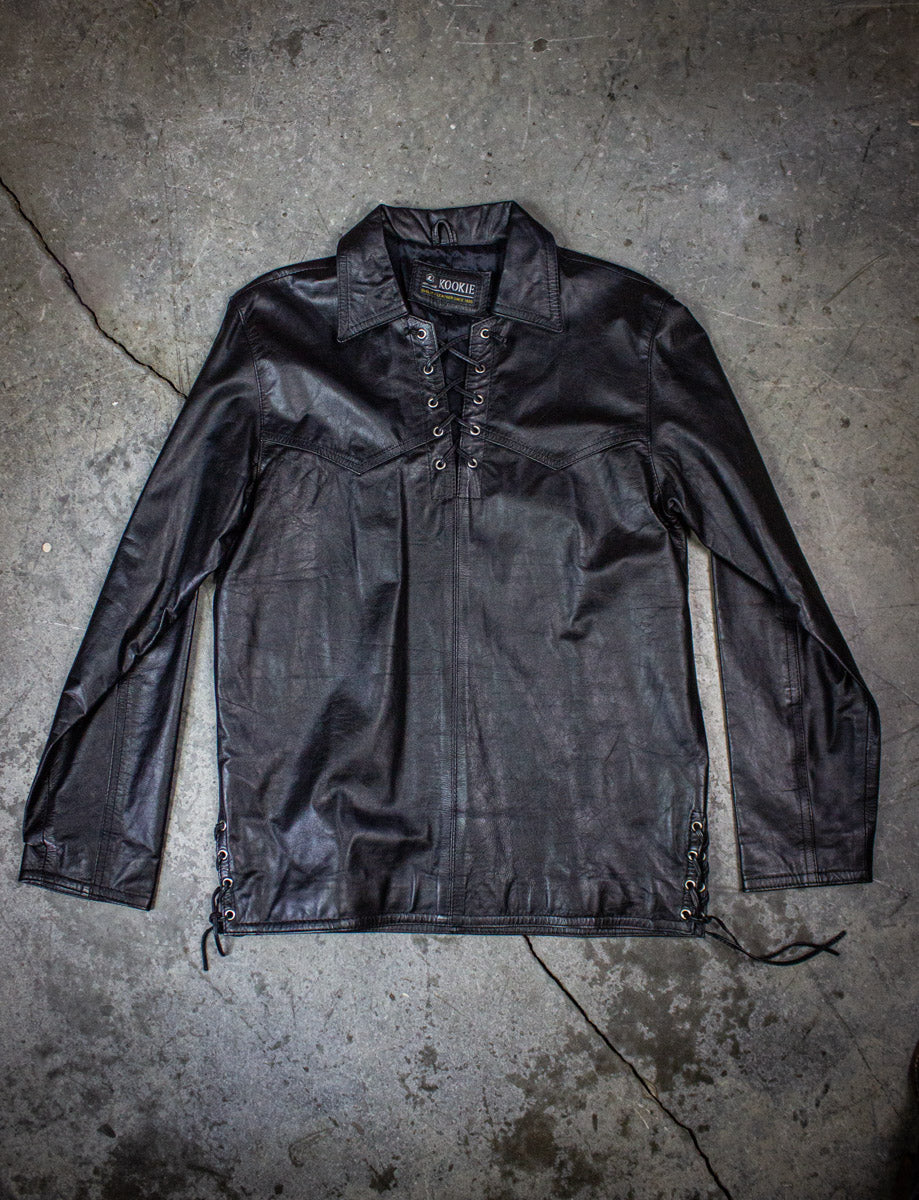 Vintage Kookie Black Leather Shirt 80s Small