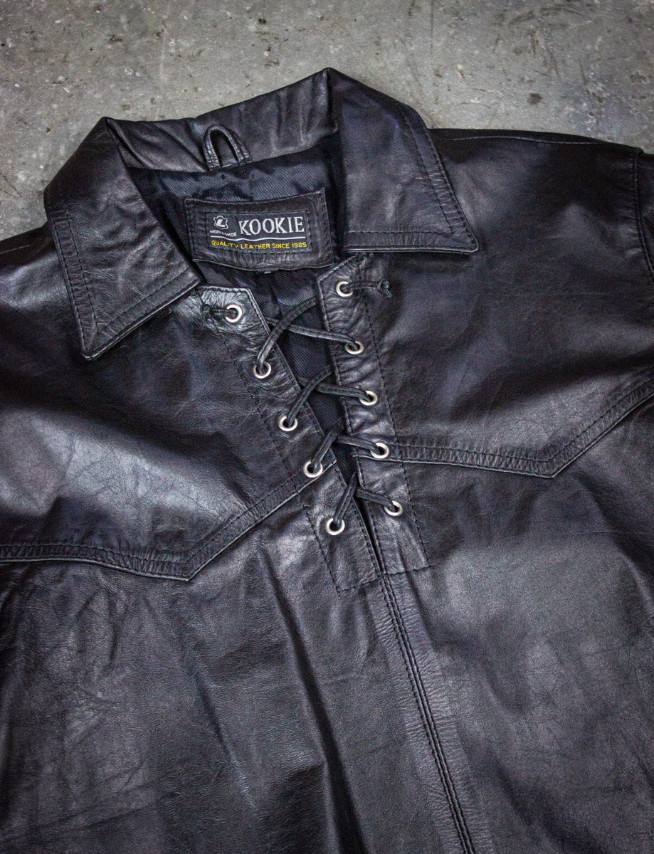 Vintage Kookie Black Leather Shirt 80s Small