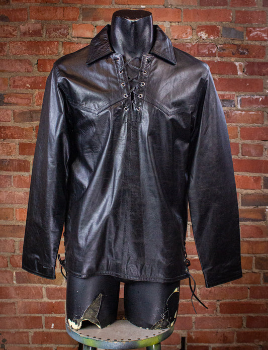 Vintage Kookie Black Leather Shirt 80s Small