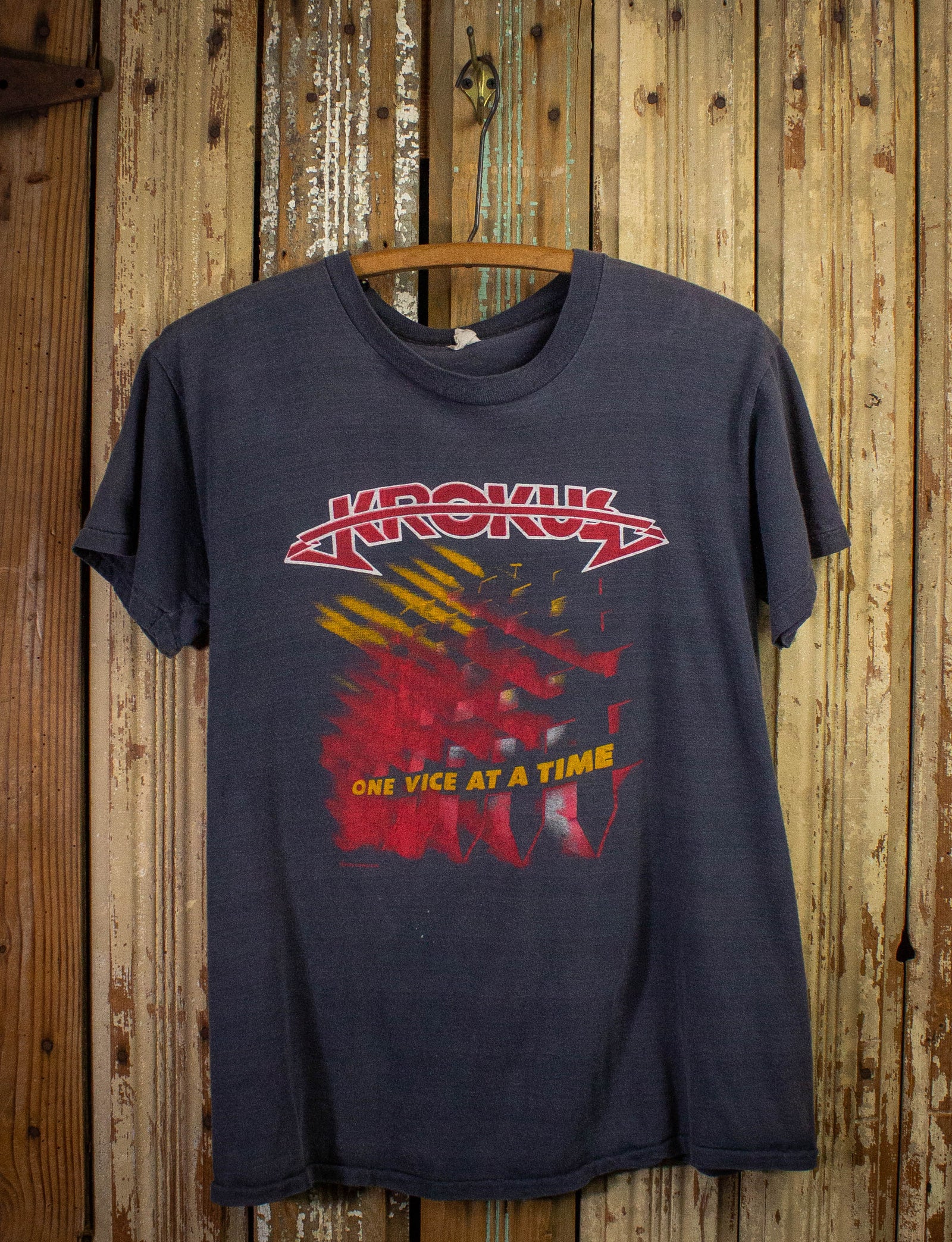 Vintage Krokus One Vice at a Time Concert T Shirt 1982 Gray Medium