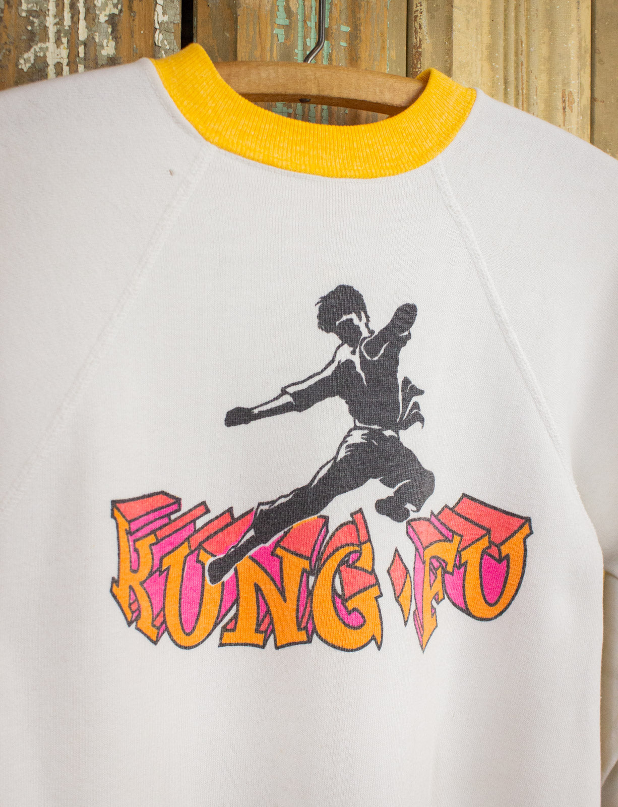 Vintage Kung Fu Crewneck Sweatshirt 70s White/Yellow XS