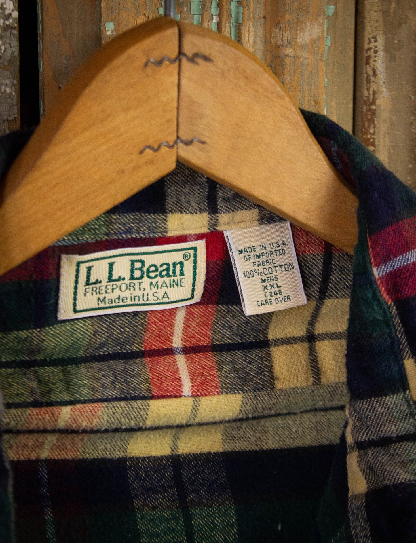 Vintage LL Bean Flannel Shirt Green/Red/Yellow XXL