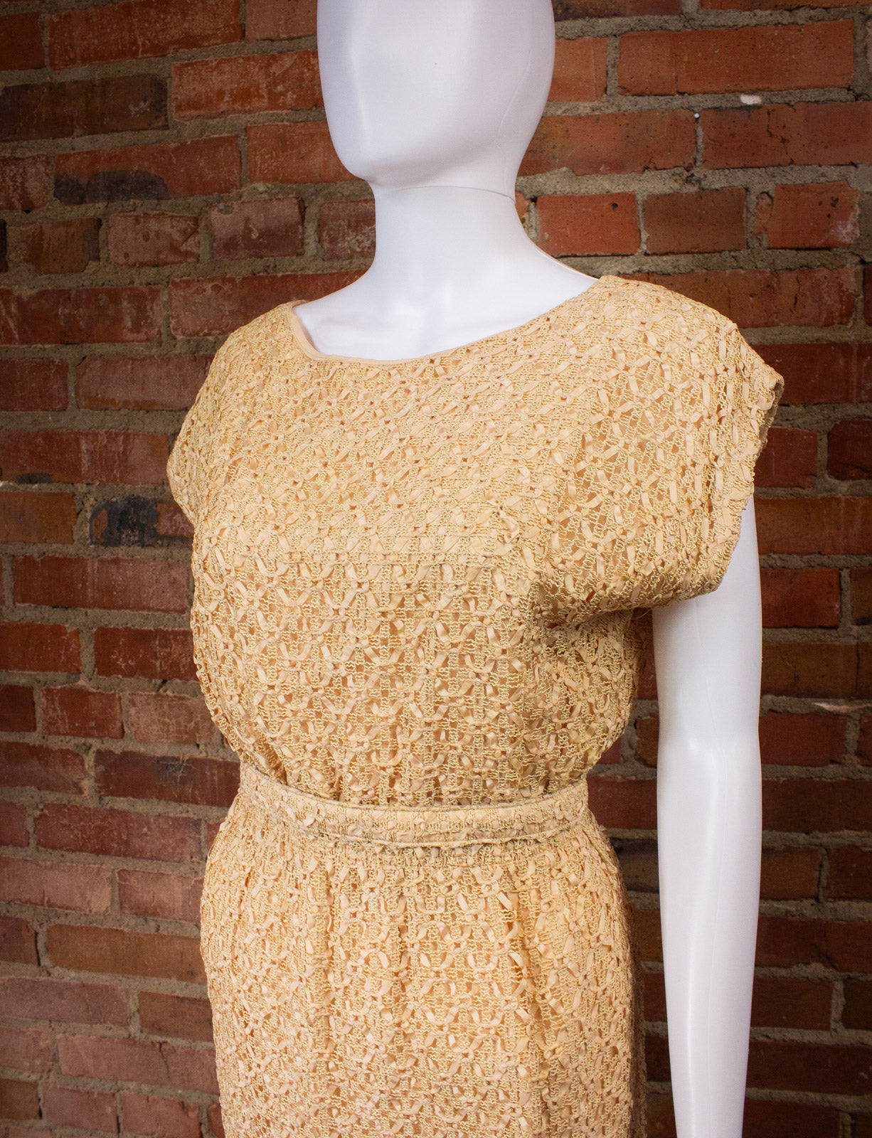 Vintage Lampi Crochet Sleeveless Dress 50s Medium