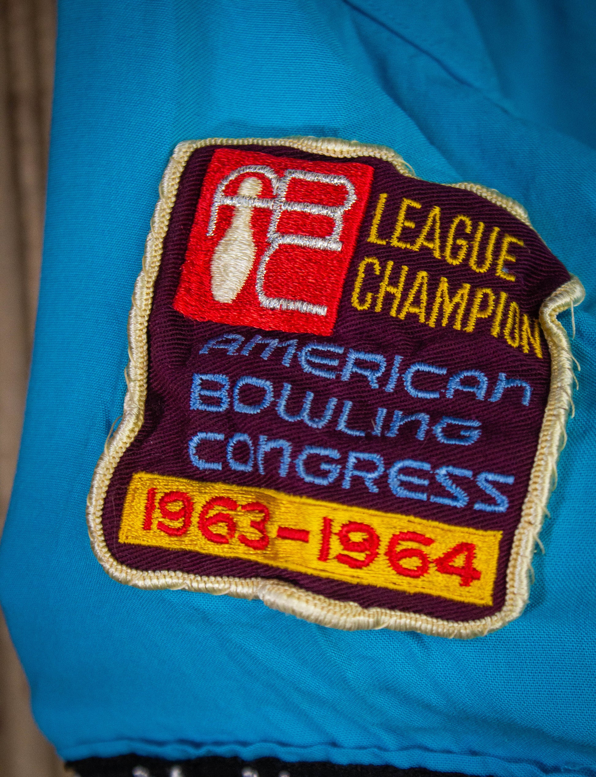 Vintage Dunbrooke Bowler League Champs Bowling Shirt 60s Blue Medium