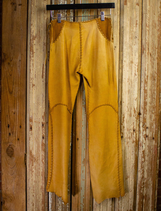 Vintage Leather-Suede Side Lace Up Pants 1970s 24W