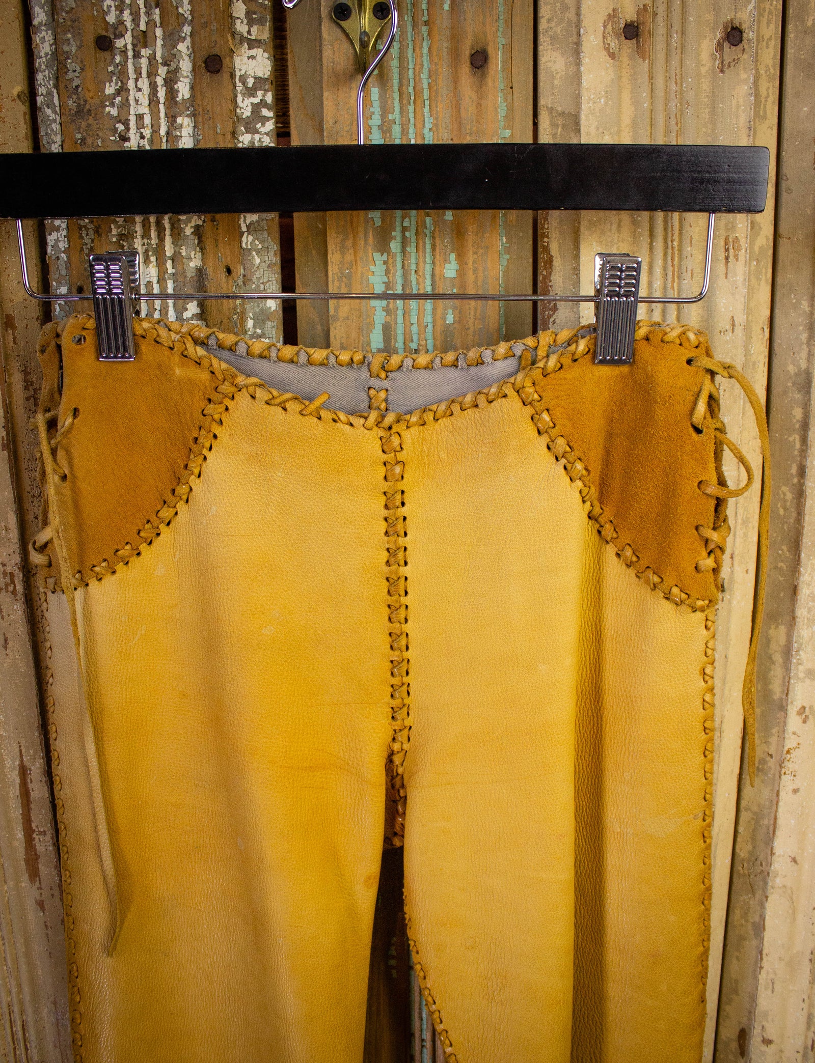Vintage Leather-Suede Side Lace Up Pants 1970s 24W