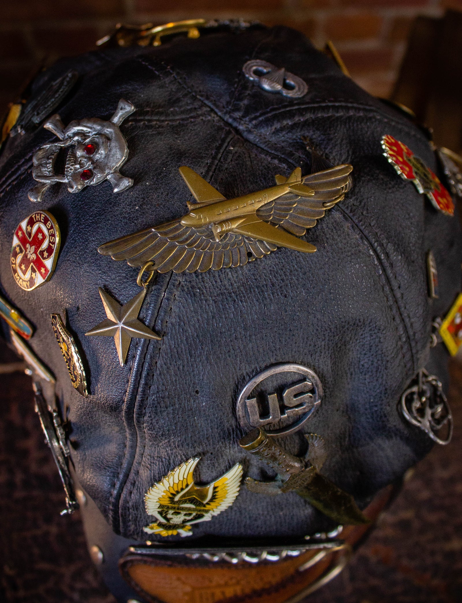 Vintage Harley Davidson Leather Biker Hat with Pins 70s/80s Black