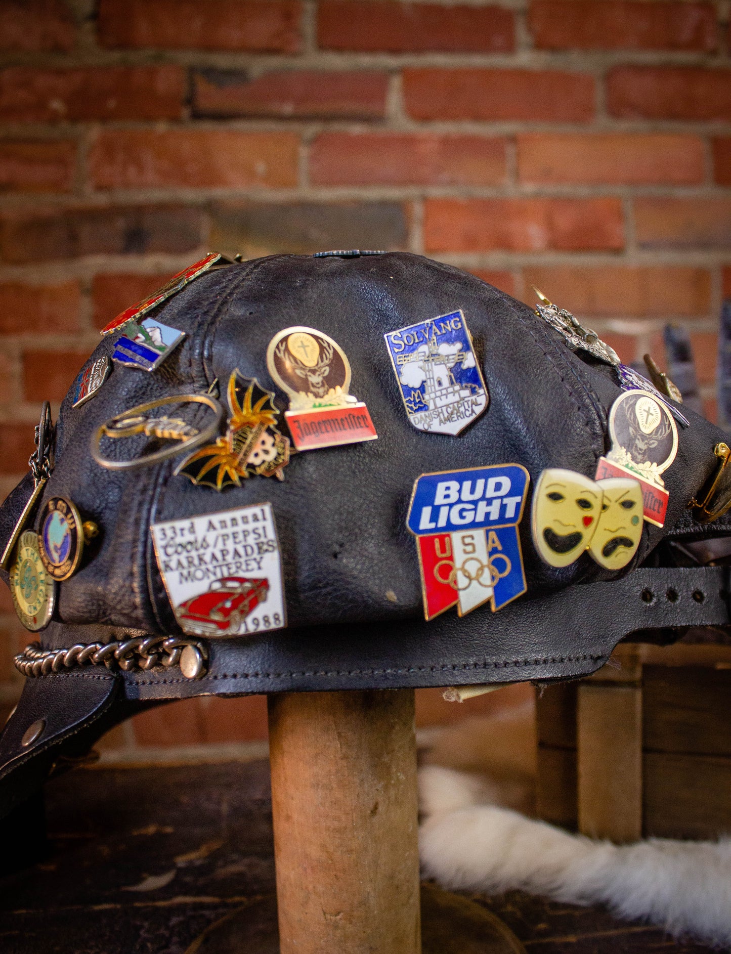 Vintage Harley Davidson Leather Biker Hat with Pins 70s/80s Black