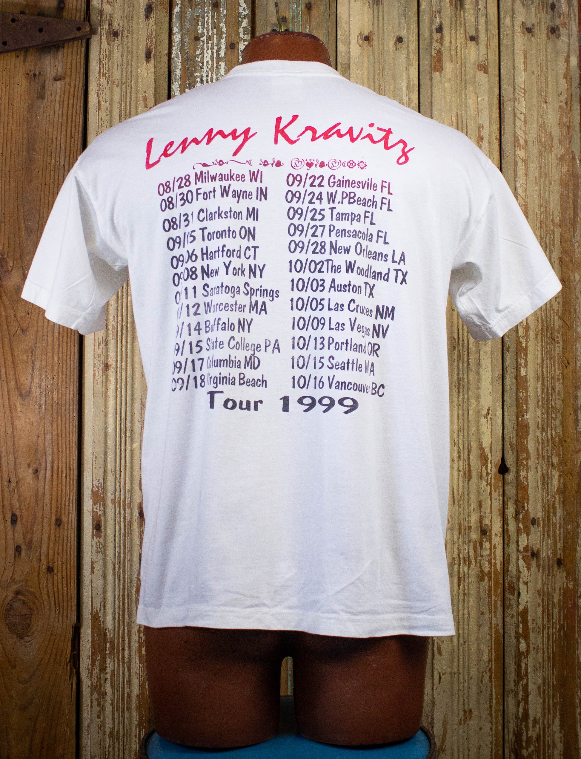 Vintage Lenny Kravitz Concert T Shirt 1999 White LargeVintage Lenny Kravitz Concert T Shirt 1999 White Large