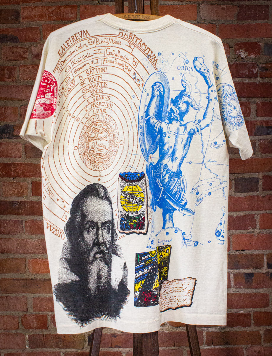 Vintage Leonardo Da Vinci AOP Graphic T Shirt 90s Tan Large