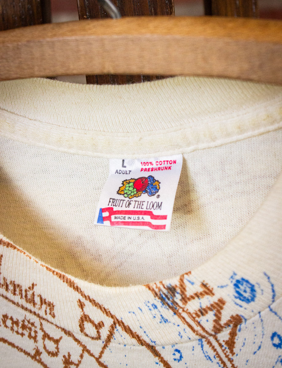 Vintage Leonardo Da Vinci AOP Graphic T Shirt 90s Tan Large